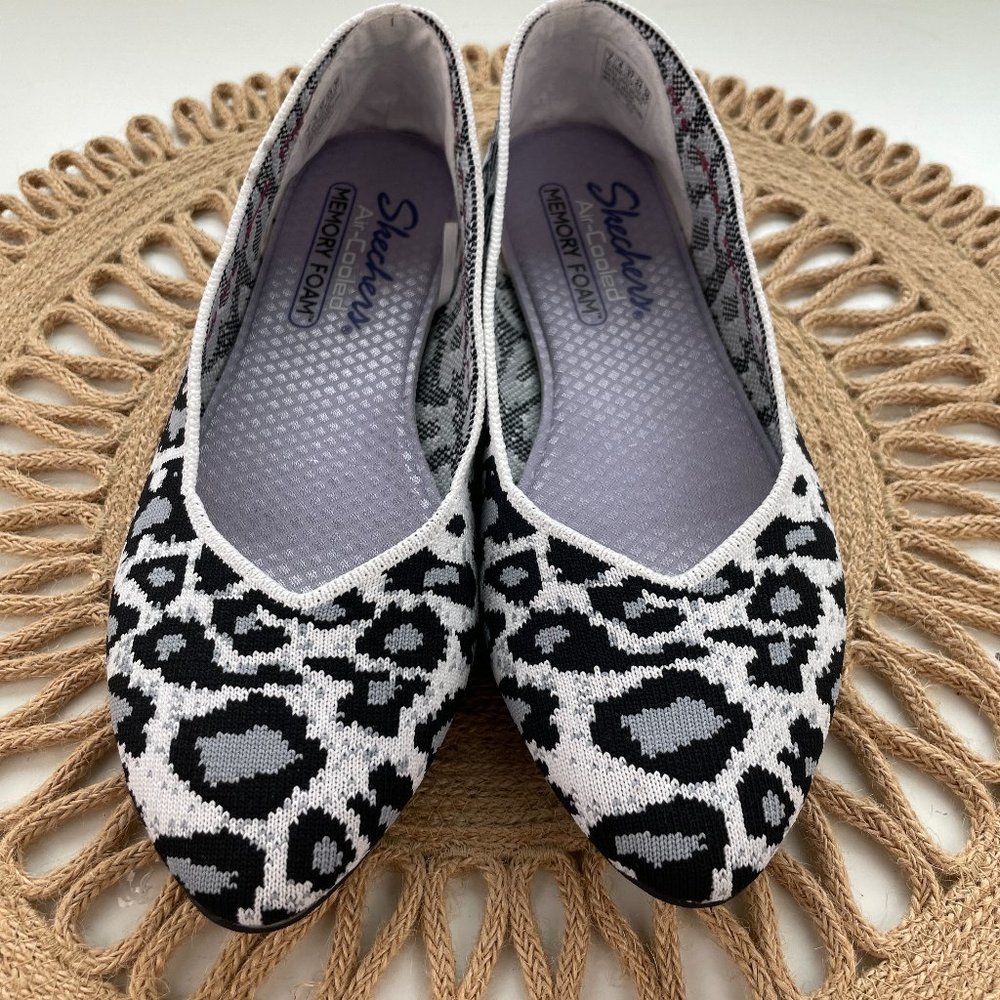 Skechers Black and White Leopard Flats